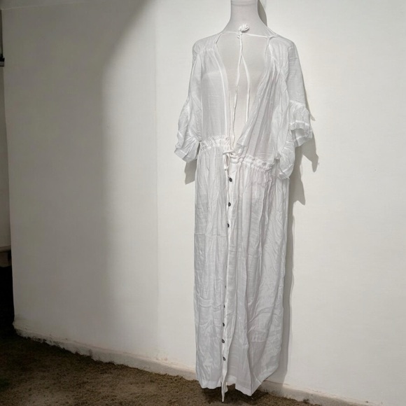 NEW Sheer Button-Down Cover-Up Kaftan Boho Kimono Coastal Cowgirl prarie Os - Picture 2 of 12